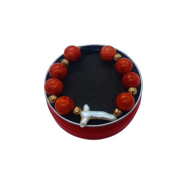 Pulsera Coral y Perla Cruz