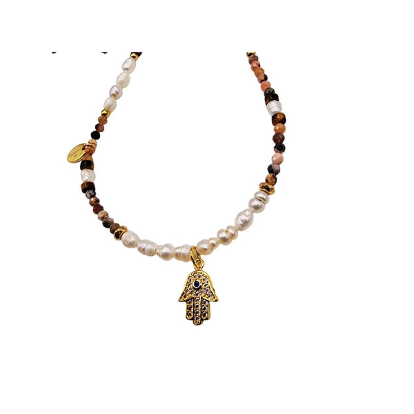 Collar Manito de Hamsa con Perlas