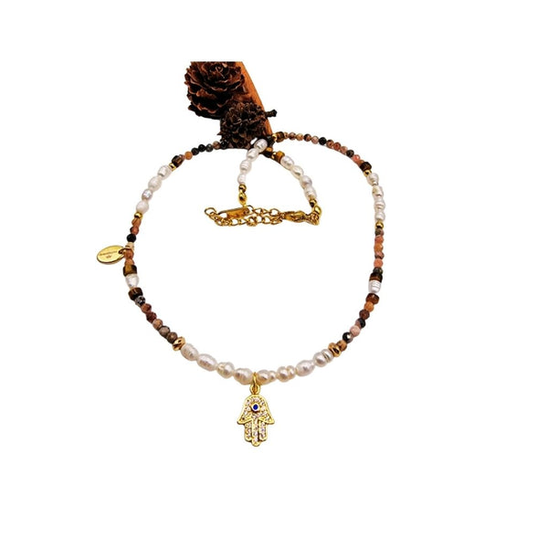 Collar Manito de Hamsa con Perlas